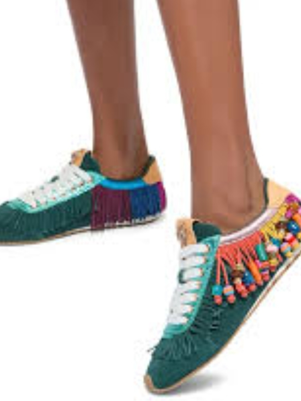 Kurt Geiger Green Fringe Beaded Sneakers with Multicolor Accents